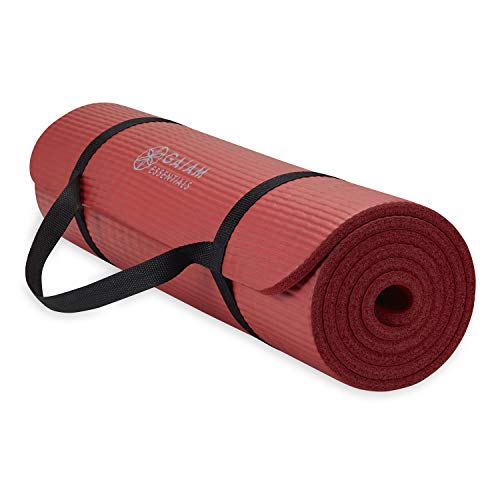 Gaiam Thick Yoga Mat, Exercise & Fitness Mat with Easy-Cinch Carrying Strap - color: Red, size: 2/5" (10MM)