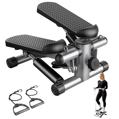 Compact Mini Stair Stepper with Resistance Bands for Home Fitness, 300 LBS - color: Silver