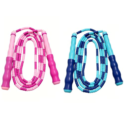 2PCS 9.2Ft Soft Beaded Jump Rope, Adjustable Tangle-Free Skipping Rope for Adults, Segmented Design for Exercise Training and Fitness - color: Pink Blue
