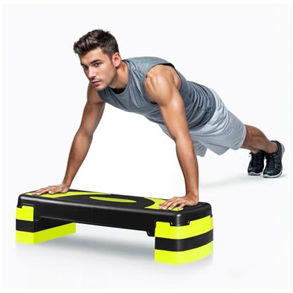 Non-Slip 31 Inch Aerobic Exercise Step Platform 4"-6"-8" Height Adjustable Risers for Home Gym Cardio Training Fitness Workout Stepper Trainer - color: Yellow
