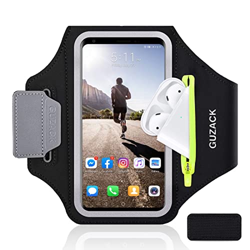 GUZACK Running Armband for iPhone 17 16 15 14 13 12 Pro Max/Plus/XR/XS, Galaxy S25/S24/S23/S22, with Card Slot & Key Pockets, Sports Arm Bands Cell Phone Holder Fit Up to 6.9 Inches Phone - color: Green Zipper (Up to 6.9"), size: M
