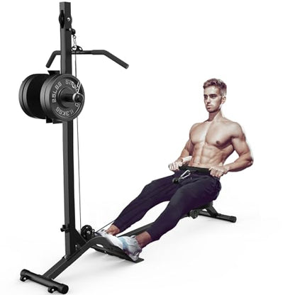 BEKING Foldable Rowing Machine,Adjustable LAT Pull Down & Low Row Cable Machine with Weight Plates,2 in 1 Multi-Function Compact Rowing Machine with High/Low Pulley Stations