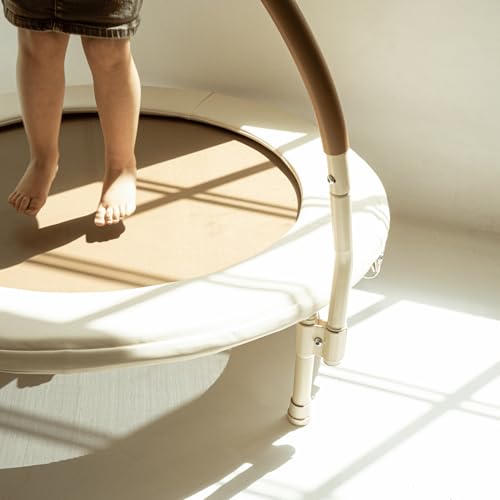 36" Kids and Toddler Mini Trampoline, Aesthetic Indoor and Outdoor Small Baby Trampoline with Removable Handle, Ultra Safe No-Gap Elastic Spring Design
