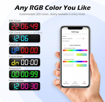 15.2" Digital Wall Clock with App & Remote Control, Customizable RGB Colors
