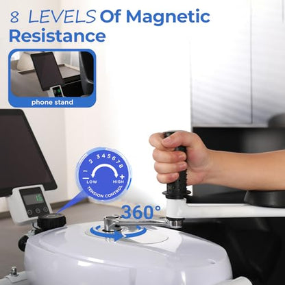 Magnetic Arm Exercise Bike for Physical Therapy - 8 Resistance Levels Arm Exerciser with LCD Display, Arm Support & Suction Cups Stability - Portable Upper Body Rehab Equipment for Seniors, Stroke Patients & Shoulder/Hand Injury Recovery