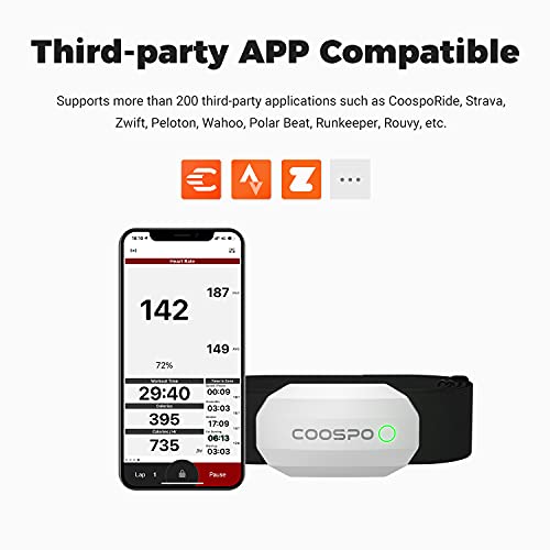 COOSPO Bluetooth Heart Rate Monitor Chest Strap H808S, ANT+ BLE HR Monitor Chest, HRM IP67 Waterproof, 300H Battery Life - color: White