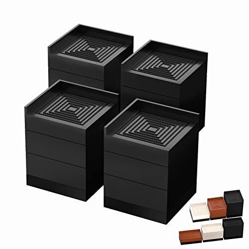 Furniture Risers, Tclouda Bed/Sofa/Desk/Table/Chair Leg/Fridge Lifts to 1.5, 3 and 4 in, Rectangle Adjustable Risers Blocks for Extenders, Heavy Duty Supports Up to 1300 Lbs, 4 in-Black-Square - color: 4 Inch-black-square