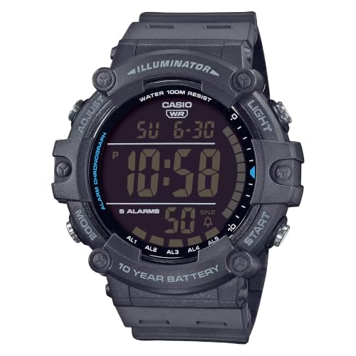 Casio Illuminator AE1500WH Series | 10-Year Battery | LED Backlight | 5-Alarms | 1/100 Sec Stopwatch | Men's Digital Watch - color: Gray, size: Standard