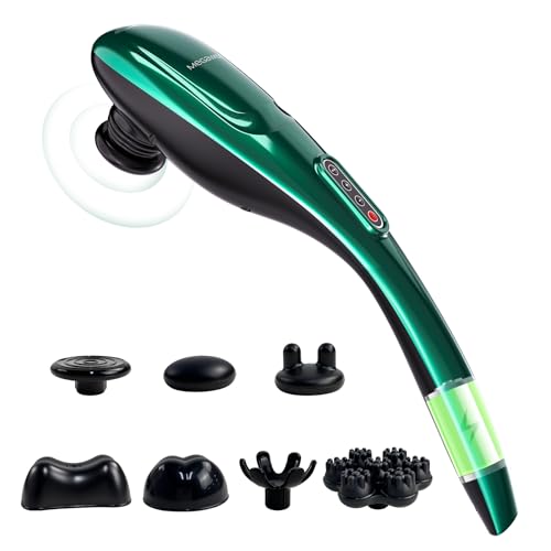 MEGAWISE Cordless Handheld Back Massager, 5 Speeds, Rechargeable - color: Dark Green