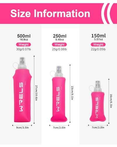 WRELS TPU Soft Flask Lightweight Portable Reusable Water Bottle,BPA Free Collapsible Flask for Hydration Pack in Running Hiking Cycling and Marathon - color: 150ml/5.07oz-2 Pack-Pink