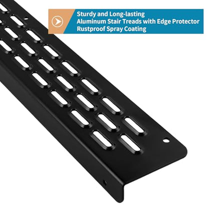 4 Pack Non Slip Aluminum Stair Treads with Edge Protector, 30" x 2.8" Waterproof Traction Strips with Screws for Outdoor Deck Steps, Wood Ramp, Walkway or Indoor Stairs (Black)
