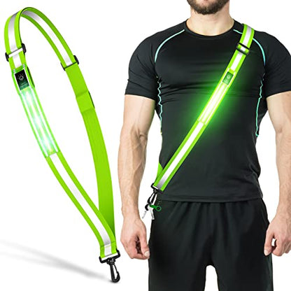 Ylzzrs LED Reflective Belt Sash Walking Gear,Safety Lights for Walkers at Night,High Visibility Safety Rechargeable Reflective Running Gear for Men Women Kids Night Dog Walking Gear - color: Green