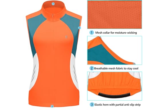 Little Donkey Andy Women's Half Zip Breathable Cycling Vests Reflective Sleeveless Jerseys Shirts Golf 4 Rear Pockets - color: Upgraded Orange, size: X-Large