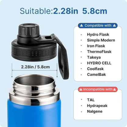 Spout Lid for Thermoflask, Takeya, Simple Modern 12-64oz Wide Mouth Bottles - color: Black 2 Pack