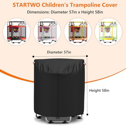 STARTWO Kids Trampoline Cover, Heavy-Duty 600D outdoor waterproof trampoline cover with body pole, Suitable for 55 inch round children's trampoline, UV-Resistant and Windproof, Black - size: 55IN