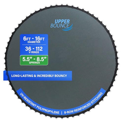 Machrus Upper Bounce Trampoline Replacement Mat, Ultra Durable PP with High Elasticity, Water Resistant - size: 15 ft, style: 96 V-Rings for 7" Springs