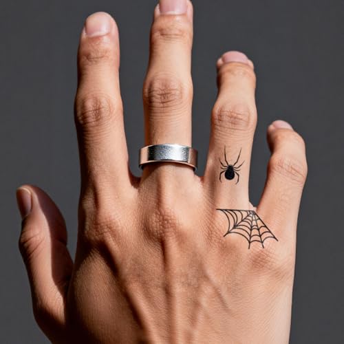 Semi Permanent Tattoo, Spider Web Flame Gothic Design, Small - color: Spider Web & Flame
