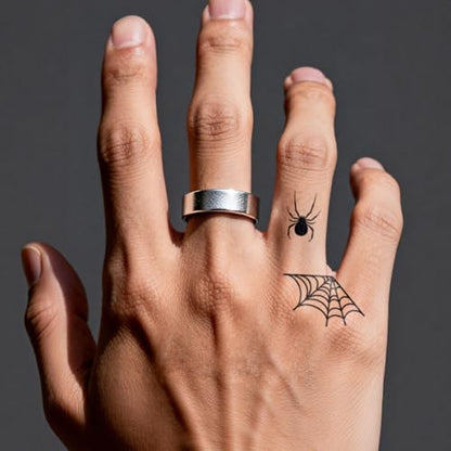 Semi Permanent Tattoo, Spider Web Flame Gothic Design, Small - color: Spider Web & Flame