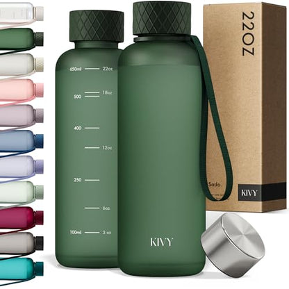 KIVY Slim Water Bottle 22oz Tritan - Lightweight & Shatterproof - BPA-Free - color: 01 Dark Green, size: 22oz