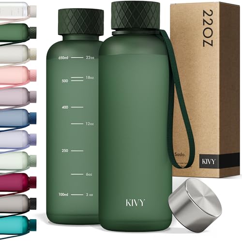 KIVY Slim Water Bottle 22oz Tritan - Lightweight & Shatterproof - BPA-Free - color: 01 Dark Green, size: 22oz