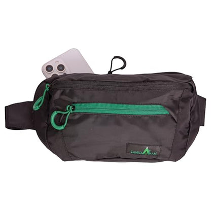 Lightweight Waist Bag with Zipper Pockets, Adjustable Belt Bag for Travel, Hiking, Running and Everyday Carry. (Black/Green Zipper) - style: Black/Green Zipper