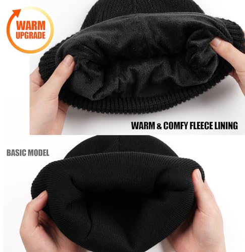 MELASA Winter Fleece Lined Beanie with The Light, Warm Gifts for Men Dad - color: Mineral Blue