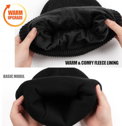 MELASA Winter Fleece Lined Beanie with The Light, Warm Gifts for Men Dad - color: Mineral Blue