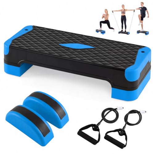 GYMAX Aerobic Step Platform, 660lbs Adjustable 5 in 1 Exercise Stepper - color: Blue
