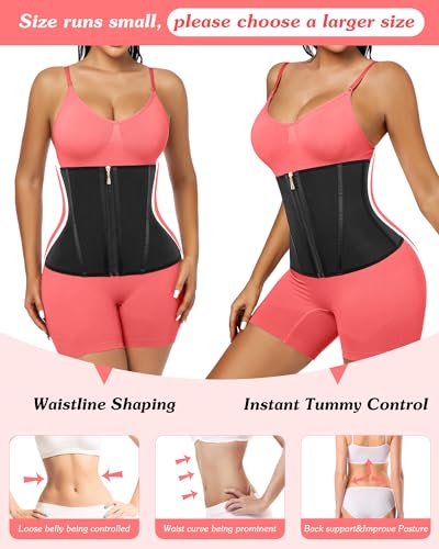 Women Waist Trainer Cincher 3 Straps Tummy Control Body Shaper - color: Black - 11.5 Inch - 9 Steel Bones - Hook & Zipper, size: Medium