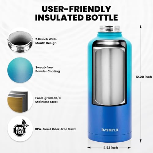 RAYMYLO Insulated Water Bottle 87 oz, Triple Wall Vacuum Stainless Steel - color: Cyan Blue, size: 87 Ounces