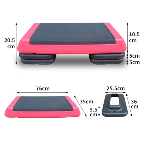 Adjustable Aerobic Step Platform with 4 Risers – Non-Slip Fitness Trainer for Home Workouts, Cardio & Strength Training - color: Black+Red