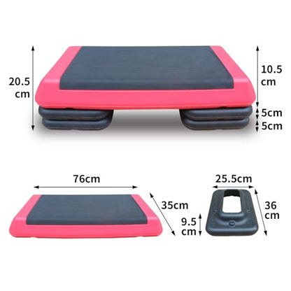 Adjustable Aerobic Step Platform with 4 Risers – Non-Slip Fitness Trainer for Home Workouts, Cardio & Strength Training - color: Black+Red