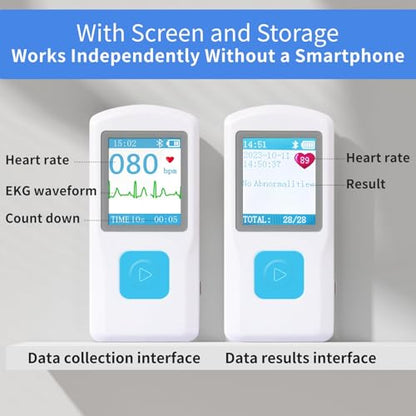 EKG Monitor Device, Personal Heart Rate Monitor with LCD Screen and Storage, Portable ECG Monitor Compatible with PC and Smartphone, Instant Results in 30 Seconds