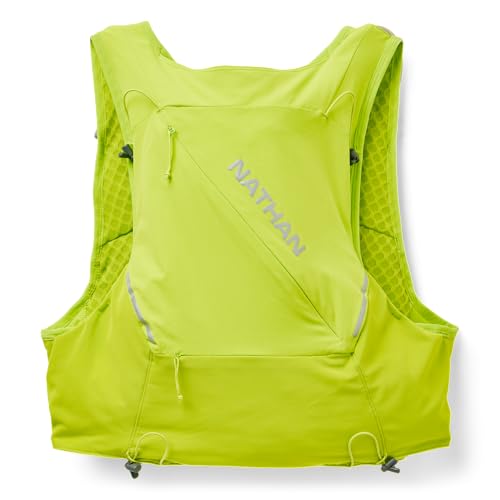 Nathan Hydration Vest 12L for Running & Hiking - Quick-Fit Adjustments, Breathable Mesh, 1.6L Insulated Bladder, Lightweight 8.8 oz, 6 Power Mesh Pockets, Diagonal Zip - Pinnacle Pro - size: Small, style: Finish Lime/Reflective Silver
