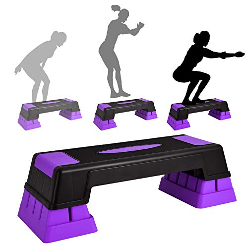 GYMAX Exercise Step Platform, 5”-7”-9” Height Adjustable Stepper - color: Purple
