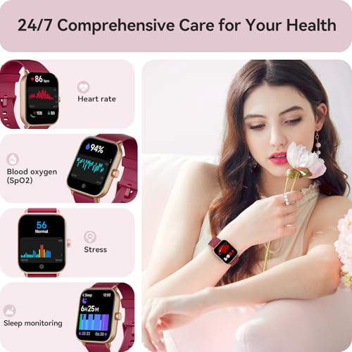 Gydom Smart Watch for Women Android & iPhone, Alexa Built-in, 1.8" Smartwatch with Heart Rate/SpO2/Sleep Monitor, IP68 Waterproof Activity Fitness Tracker, 101+ Sports Mode, Red - color: Wine Red