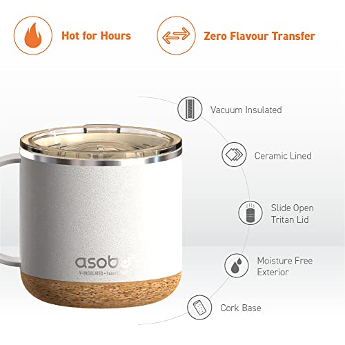 asobu Infinite Stainless Steel Insulated Coffee Mug with Inner Ceramic Coating and Cork Coaster 16 Ounce (White) - color: White, style: INFINITE MUG