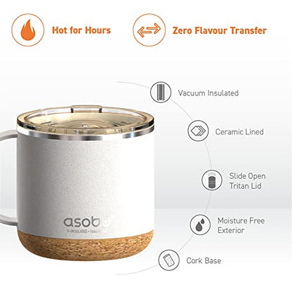 asobu Infinite Stainless Steel Insulated Coffee Mug with Inner Ceramic Coating and Cork Coaster 16 Ounce (White) - color: White, style: INFINITE MUG