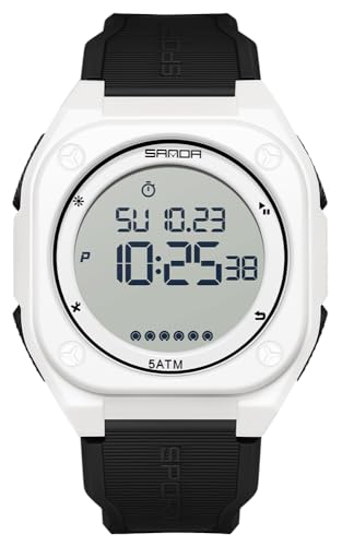 FANMIS Men's Digital Sports Watch Big Face Stopwatch Outdoor Rubber Strap - color: White Black