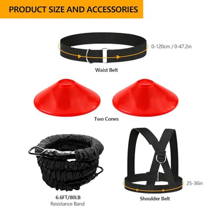 80lb Speed Training Equipment, Resistance Band Exercising Set - size: 6.6ft