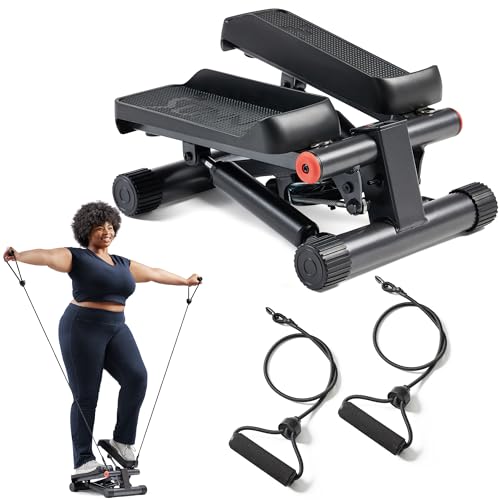 Sunny Health & Fitness Mini Stair Stepper w/Resistance Bands for Home Gym - color: Black