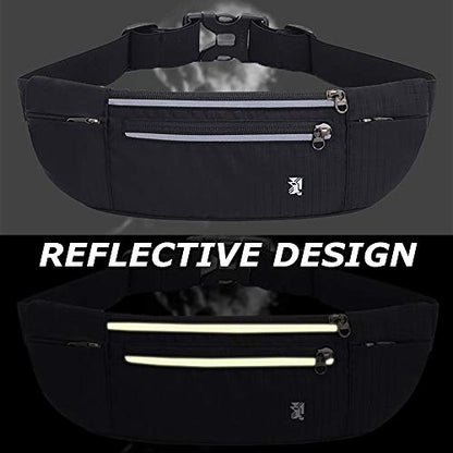 Peicees Fanny Pack with Water Bottle Holder Waist Bag for Men Women Water Resistant Lightweight Reflective Adjustable Running Belt Headphone Bag Travel Pocket for Outdoor Camping Fitness Hiking - color: Green