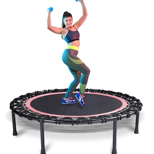 40" Mini Trampoline for Adults, Fitness Rebounder with Elastic Bands, Indoor Exercise Trampoline, Low Impact Workout Equipment for Home Gym, Cardio Training, Quiet Bounce Rebounder - color: PINK