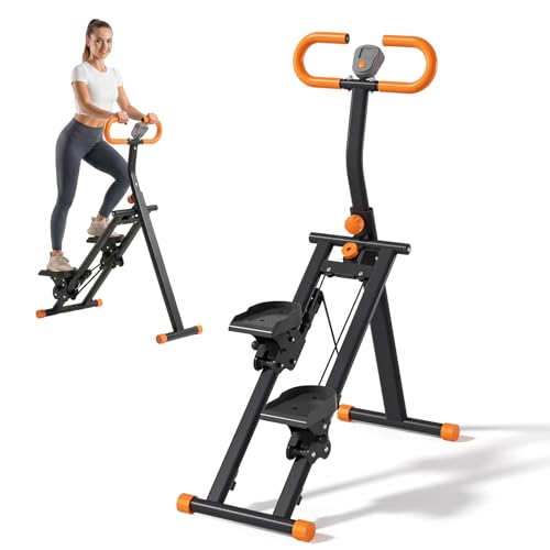 Stair Stepper for Home, Folding Vertical Stair Stepper Machine for Full Body Workout, Portable Stepper Exercise Machine with Handlebar & Digital Monitor, Step Climber Fitness Equipment - color: Orange, size: 49 IN