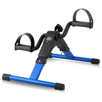 Folding Pedal Exerciser, Mini Exercise Bike Under Desk Bike - color: Blue