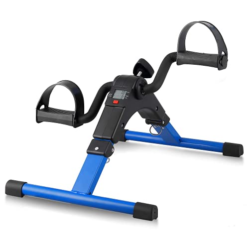 Folding Pedal Exerciser, Mini Exercise Bike Under Desk Bike - color: Blue
