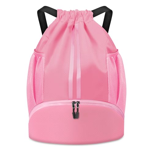 BROTOU Soccer Bags, Football Backpack, Volleyball Bag, Drawstring Backpack - color: Light Pink