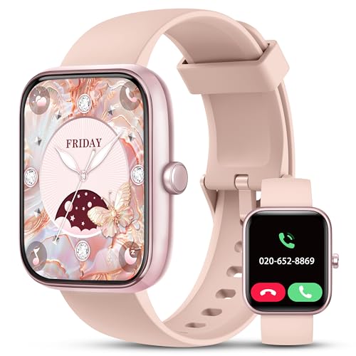 KALINCO Smart Watch Women Men, 1.83" Alexa Fitness Tracker, Heart Rate, Sleep, Stress Monitor, IP68 Waterproof Swimming Smartwatch, Make/Answer Calls, Compatible with iOS & Android - color: Soft Pink