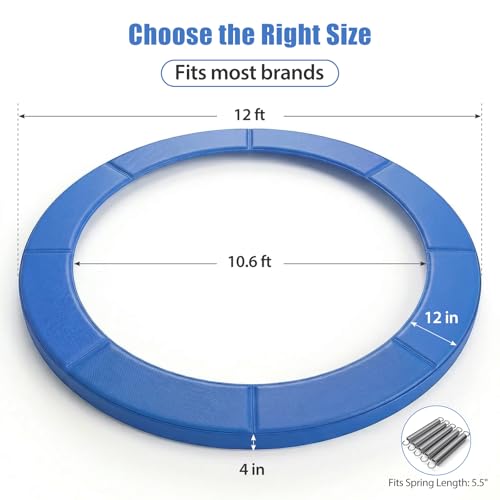 Trampoline Pad Replacement 10ft 12ft 14ft 15ft, Waterproof UV Resistant Trampoline Spring Cover, Round Frame Safety Pad with Thick Foam, Trampoline Replacement Parts & Accessorie - color: Blue, size: 12ft