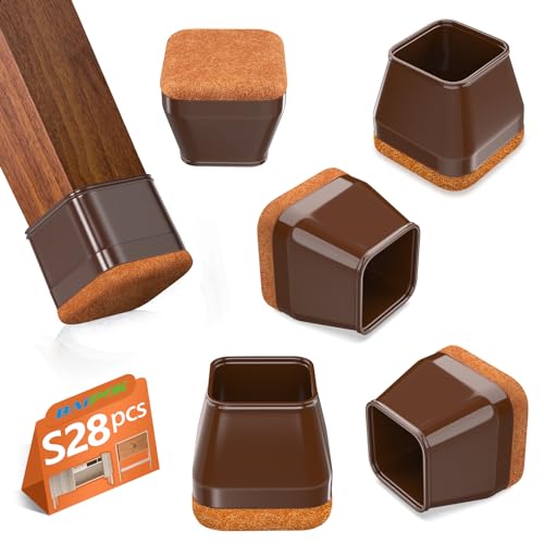 BAIPOK 28Pcs Square Chair Leg Floor Protectors with Wrapped Felt Pads - color: Brown, size: Small